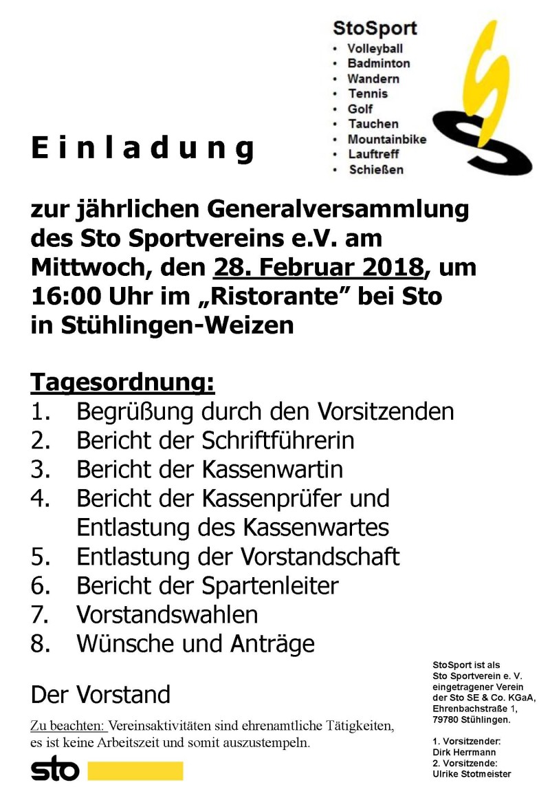 Einladung zur Generalversammlung 